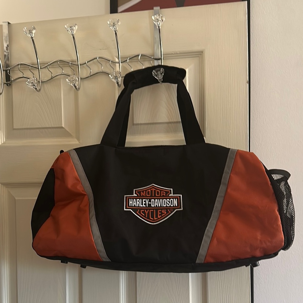 Harley-Davidson Black and Orange Duffel Bag with Iconic Logo